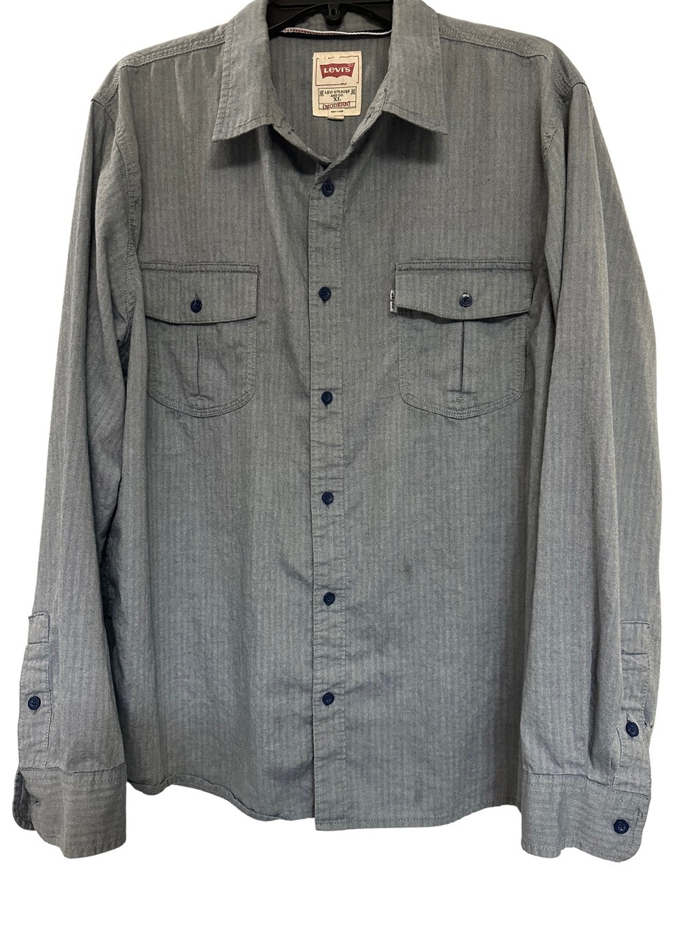 Levi's Men's Long-Sleeve 100% Cotton Grey Blue Button-Up Work Shirt XL